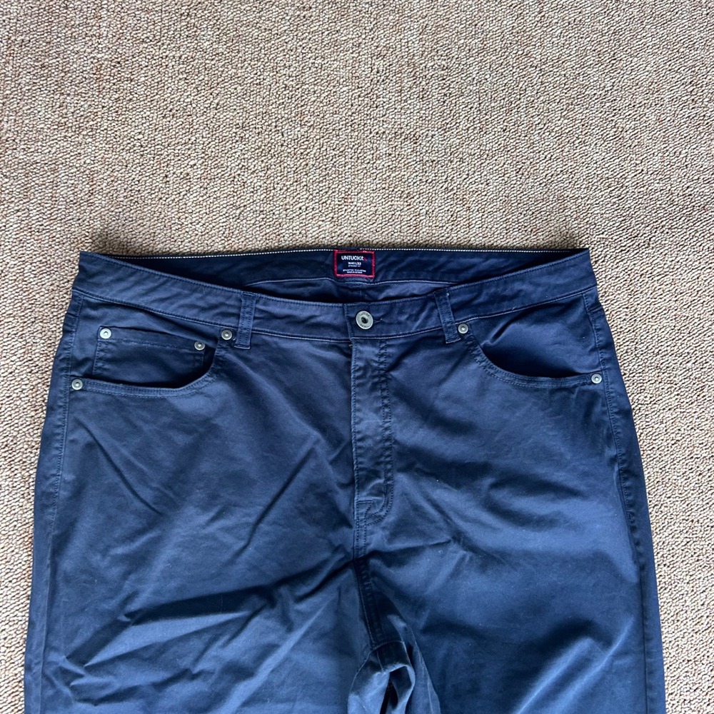 Untuckit Mens Straight Fit Navy Blue Stretch Cotton 5-Pocket Pants W40 L32